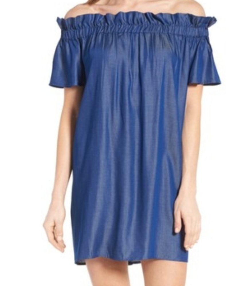 Pleione Denim Off-the-Shoulder Dress